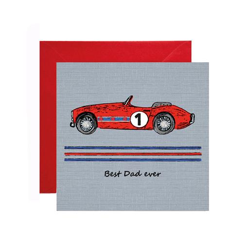 BT177-Apple & Clover-Best Dad Ever Racing Car-Card-Bow Tie