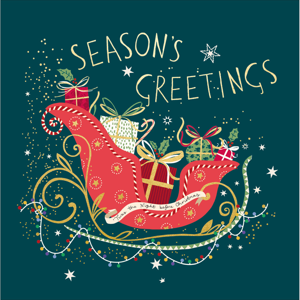 608995-Woodmansterne-Q Santa'S Sleigh-Xmas Card-Peach & Prosecco