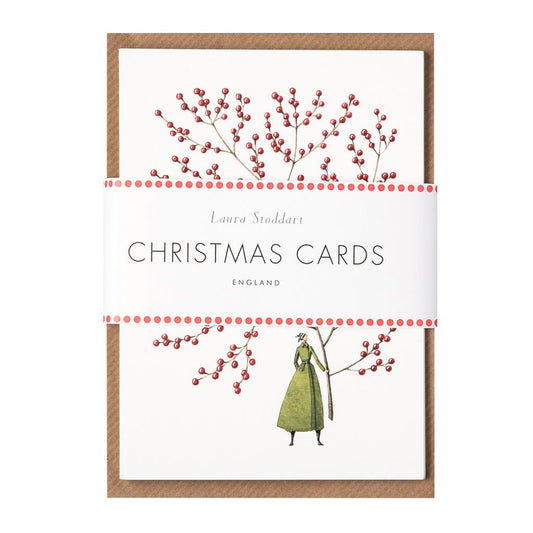 HC015-Laura Stoddart -Red Berries 10pk A6 Card & Envelopes-Xmas Stationery-