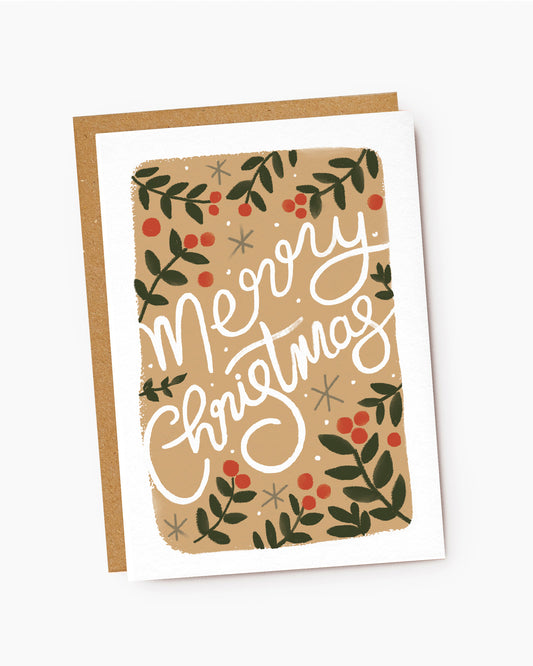 JX235-Jade Fisher-Bailey-Merry Christmas Beige Berries-Xmas Card-Christmas