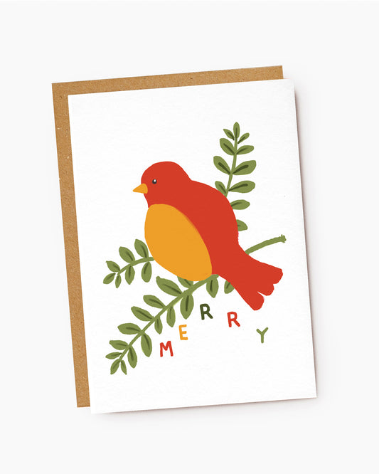 TX211-Jade Fisher-Vogel-Merry Red Festive Bird-Xmas Card-