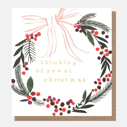 SGX014-Caroline G-Thinking Of You At Christmas Wreath With Bow-Xmas Card-