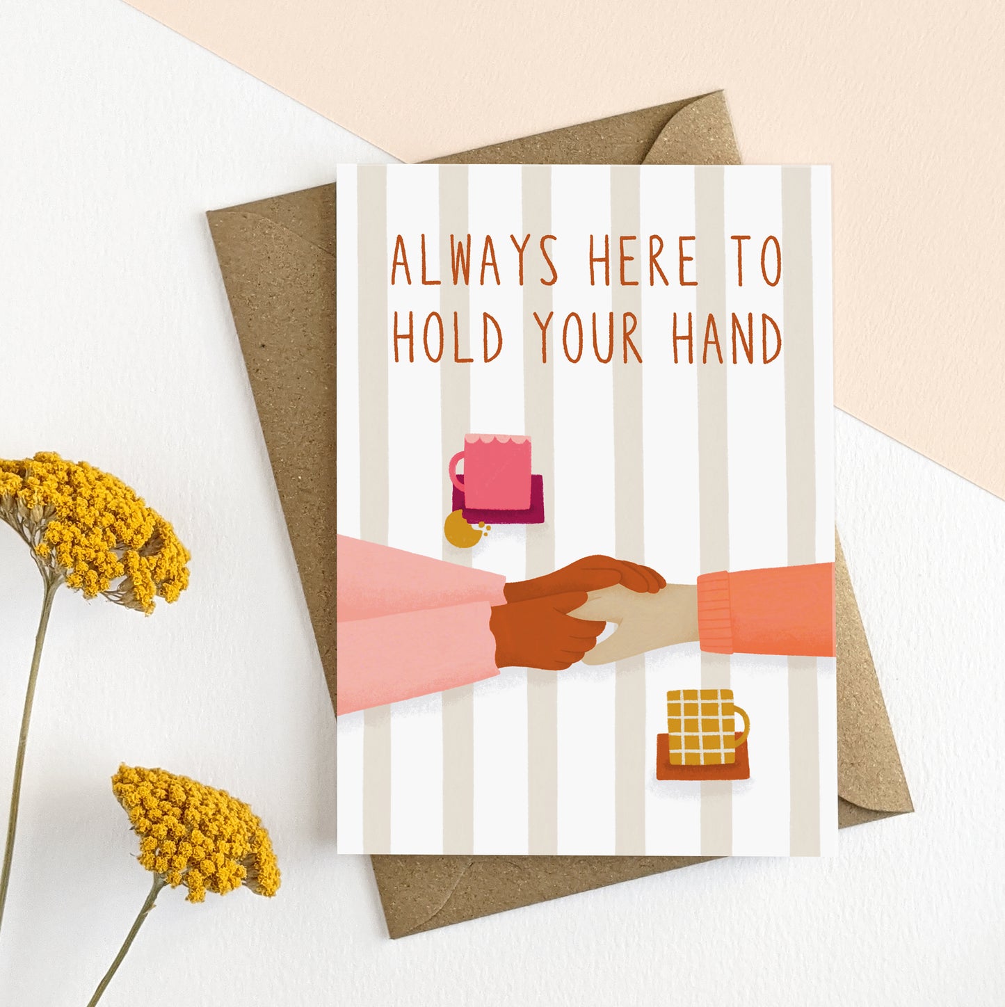 CAP008-Elsa Rose Frere-Sympathy Holding Hands -Card-Apricot Pink