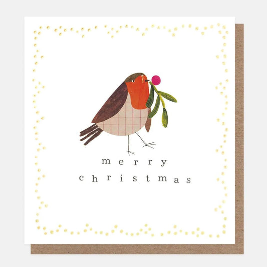 SGX015-Caroline G-Merry Christmas Robin In Gold Dotty Frame-Xmas Card-