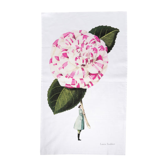IB007-Laura Stoddart-Camelilia-In Bloom-Tea Towel Linen 48 x 78 cm
