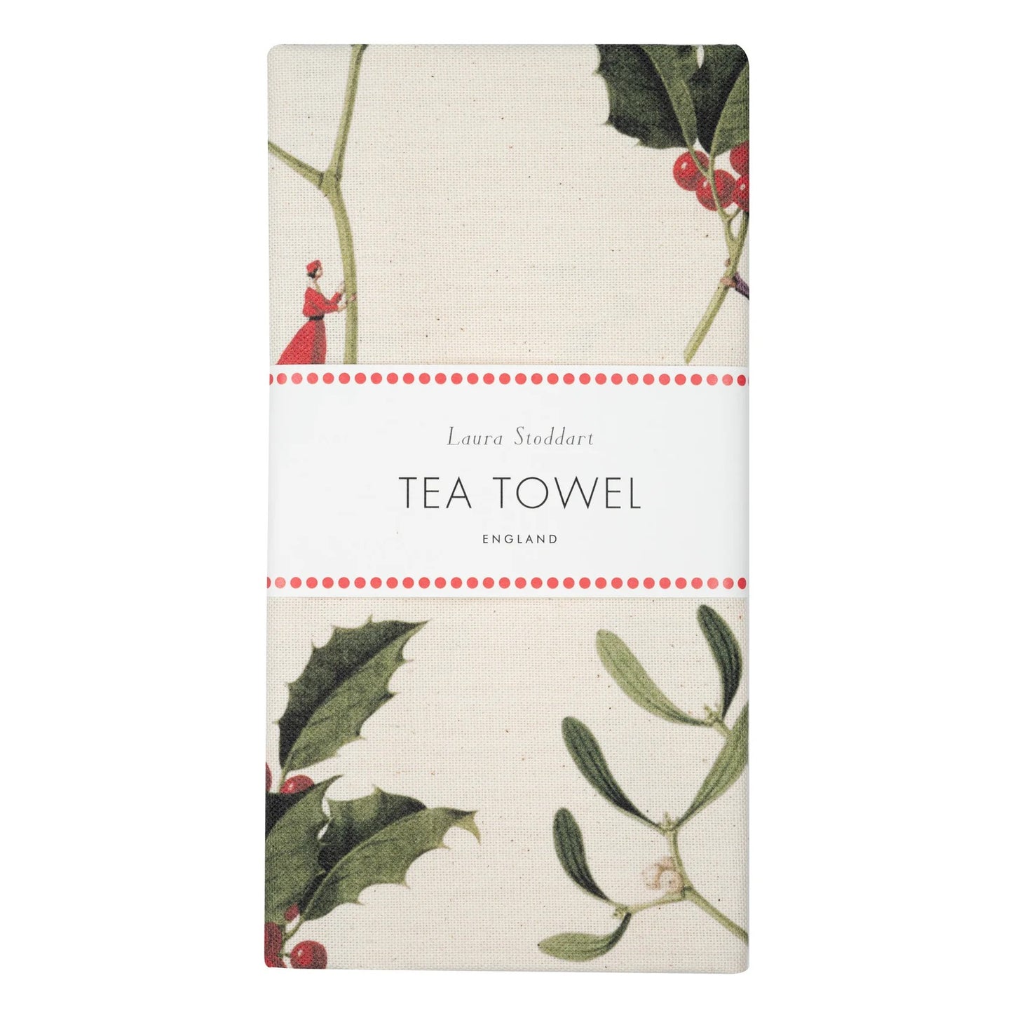 HC038-Laura Stoddart-Holly & Mistletoe-Xmas Tea Towel-Christmas Tea Towel
